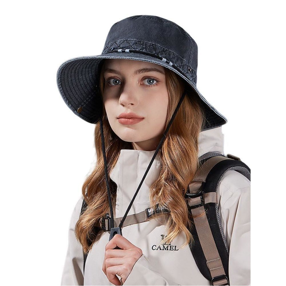 Navy Bucket Hat with Chin Cord